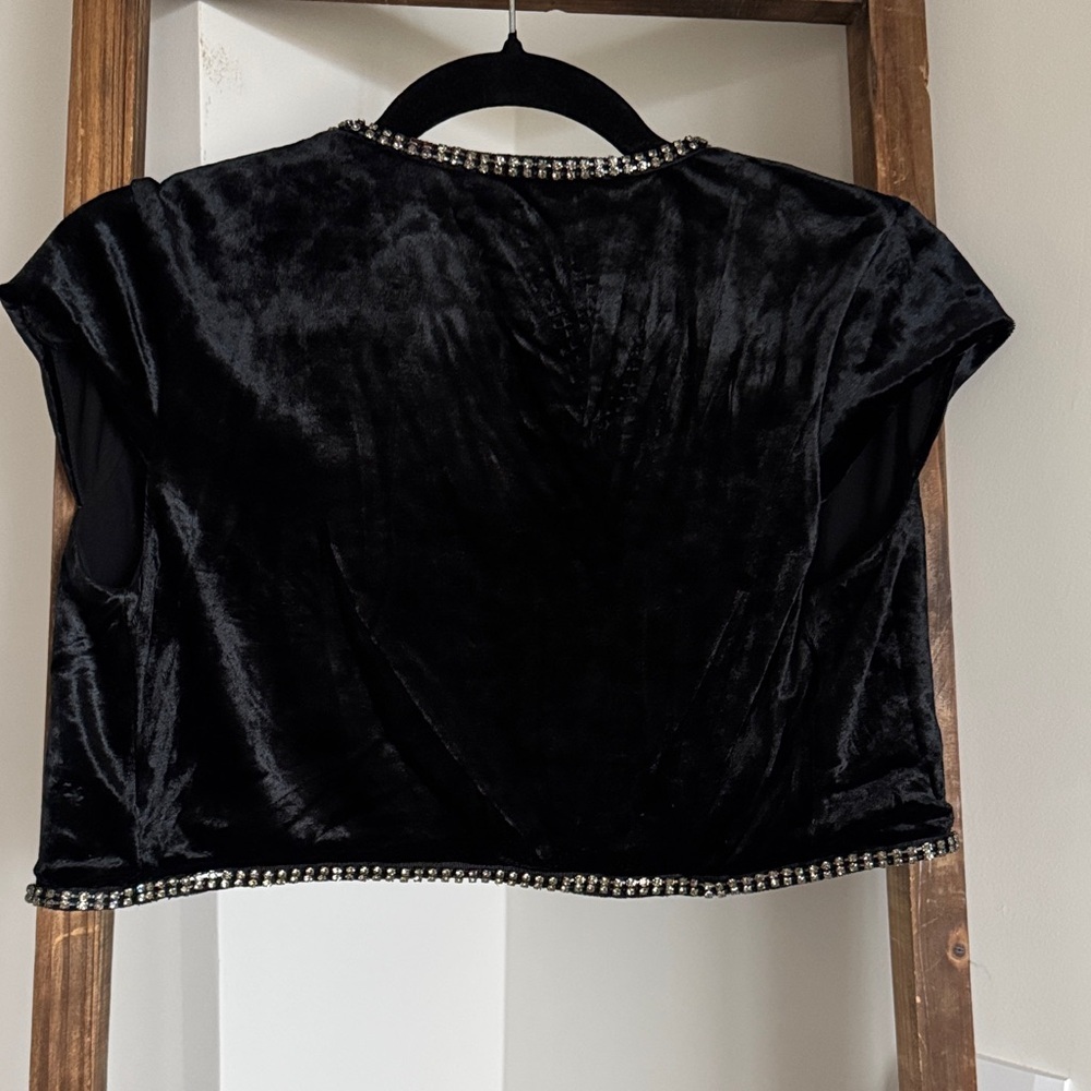 Express Black Velvet Crop Top with Silver Accents - Picture 5 of 5